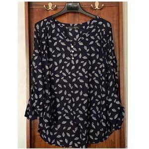 Fun 2 Fun Navy Blue Blouse with Feather Print